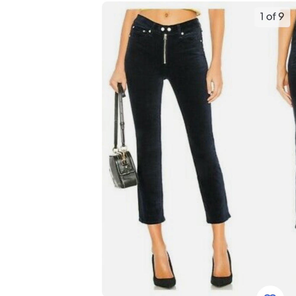 RAG and BONE VElVET NAVY FLARE PANTS EXPOSED ZIPPER